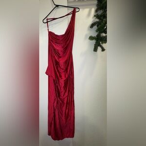 Elegant One-Shoulder Red Gown